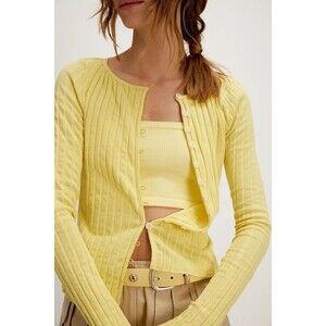 Free People Tilly Long-Sleeve Cardi Blouse Top Knit Ribbed Buttondown XS 280722